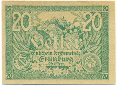20 геллеров 1920 года Австрия — Грюнбург (Нотгельд)