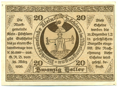 20 геллеров 1920 года Австрия — Клайн-Пехларн (Нотгельд)