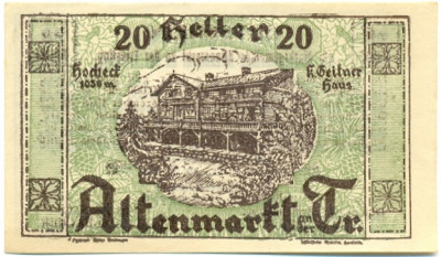 20 геллеров 1920 года Австрия — Коммуна Альтенмаркт (Нотгельд)