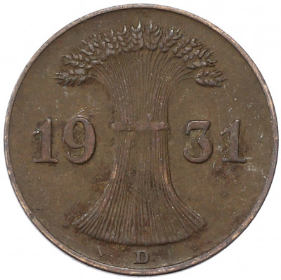 1 рейхспфенниг 1931 года D Германия