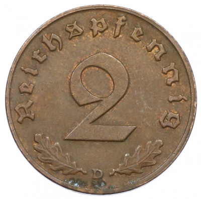 2 рейхспфеннига 1938 года D Германия