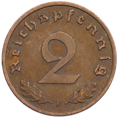 2 рейхспфеннига 1938 года F Германия