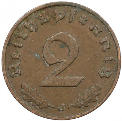 2 рейхспфеннига 1938 года J Германия