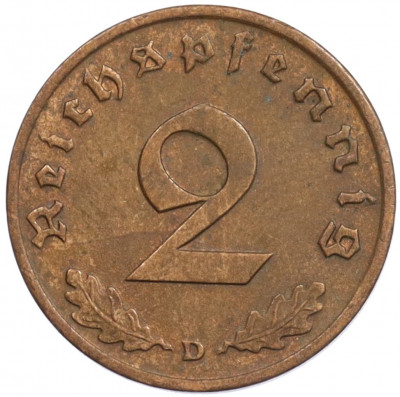 2 рейхспфеннига 1939 года D Германия