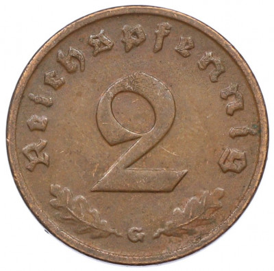 2 рейхспфеннига 1939 года G Германия