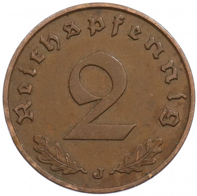 2 рейхспфеннига 1939 года J Германия