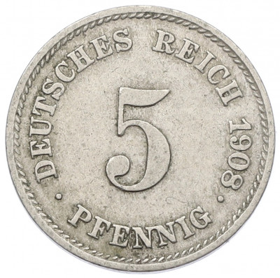 5 пфеннигов 1908 года J Германия