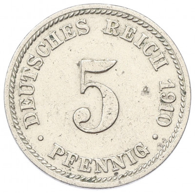 5 пфеннигов 1910 года D Германия