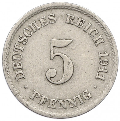 5 пфеннигов 1911 года F Германия