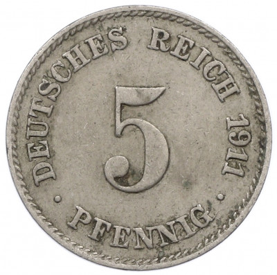 5 пфеннигов 1911 года J Германия
