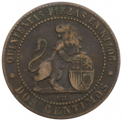 2 сентимо 1870 года Испания