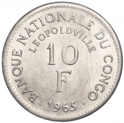 10 франков 1965 года Конго (ДРК)