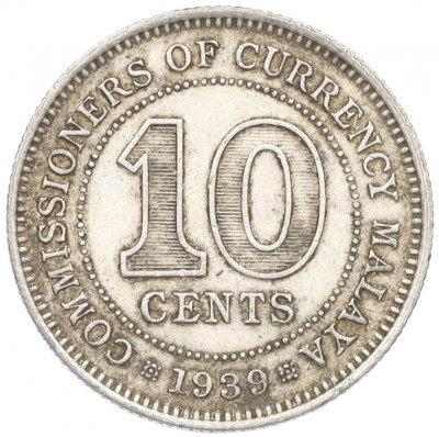 10 центов 1939 года Малайя