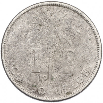 1 франк 1922 года Бельгийское Конго — легенда на французском (CONGO BELGE / DES BELGES)