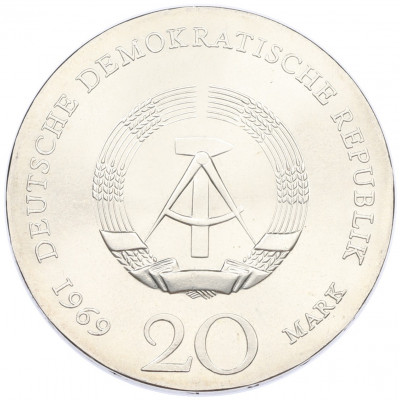 20 марок 1969 года Восточная Германия (ГДР) «220 лет со дня рождения Иоганна Вольфганга фон Гете»