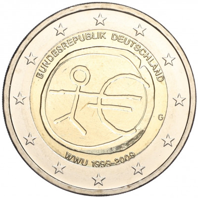 2 евро 2009 года G Германия «10 лет монетарной политики ЕС (EMU) и введения евро»