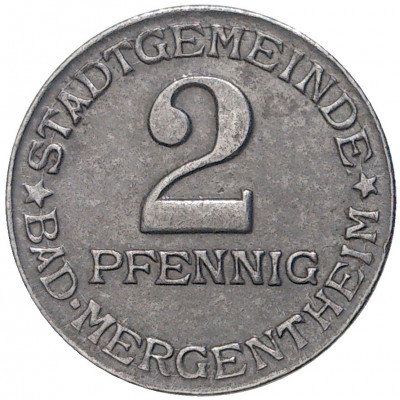 2 пфеннига 1920 года Германия — город Мергентхайм (Нотгельд)