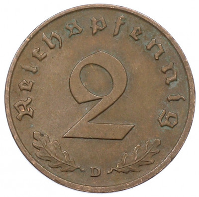 2 рейхспфеннига 1939 года D Германия