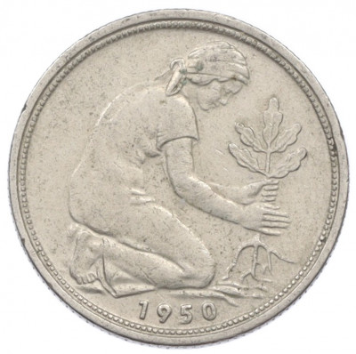 50 пфеннигов 1950 года D Западная Германия (ФРГ)