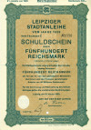 8% Городская долговая облигация на 500 рейхсмарок в рамках кредита на 40 миллионов 1929 года Лейпциг Германия