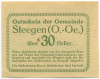 30 геллеров 1920 года Австрия — община Штеген (Нотгельд)
