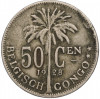 50 сантимов 1928 года Бельгийское Конго — легенда на фламандском (BELGISH CONGO / DER BELGEN)