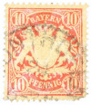 Почтовая марка 10 пфеннигов 1888 года Германия (Бавария)