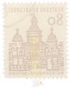 Почтовая марка 80 пфеннигов 1965 года Западная Германия (ФРГ) «Немецкие постройки XII века — Ворота Эллингера в Вайсенбурге»